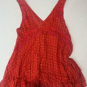 Free People Red Patterned V-Neck Maxi Dress